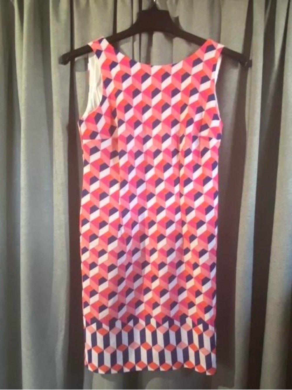 Amanda Lane Geometric Block-Print Sleeveless Midi Dress in Pink and Purple
